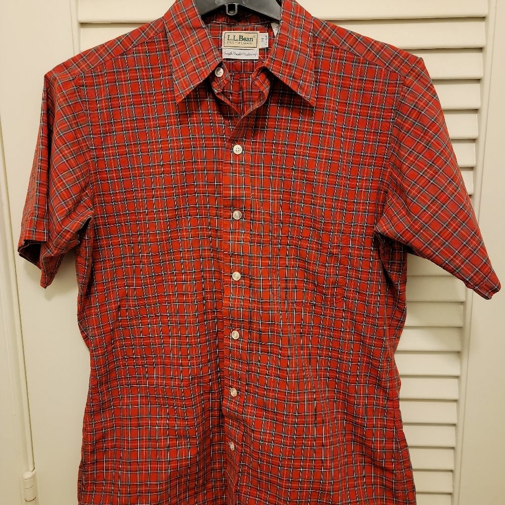 L.L. Bean Vintage Men's Plaid Shirt, Single Needle Stitching M 15-15.5